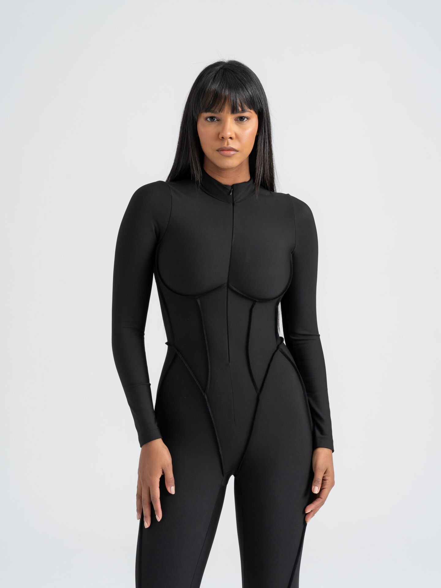 Sculpt Line Uzun Kollu Tulum Siyah Renk 2355