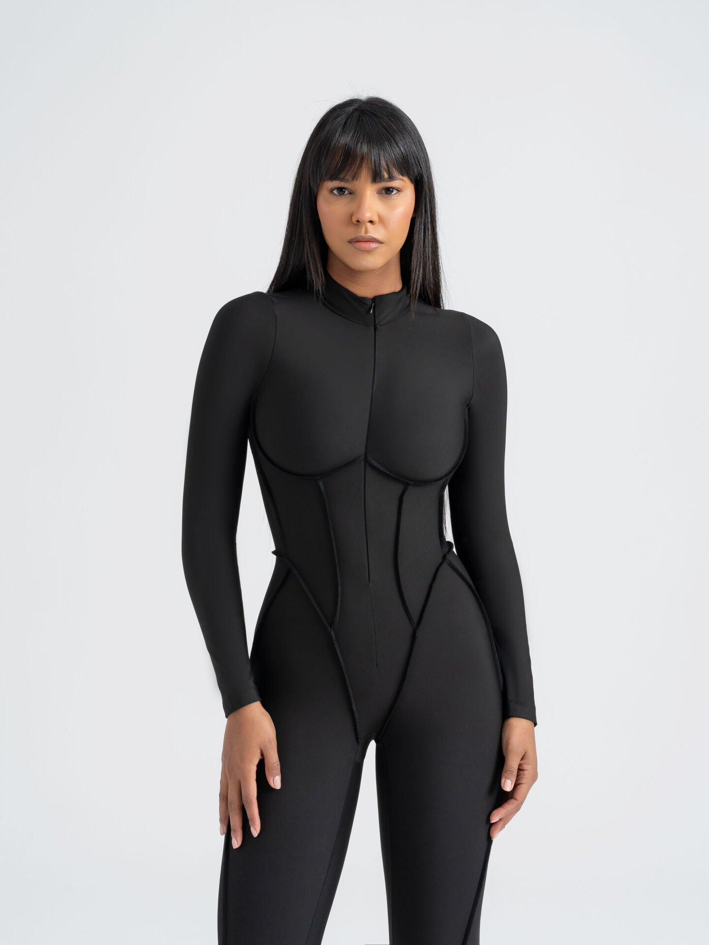 Sculpt Line Uzun Kollu Tulum Siyah Renk 2355