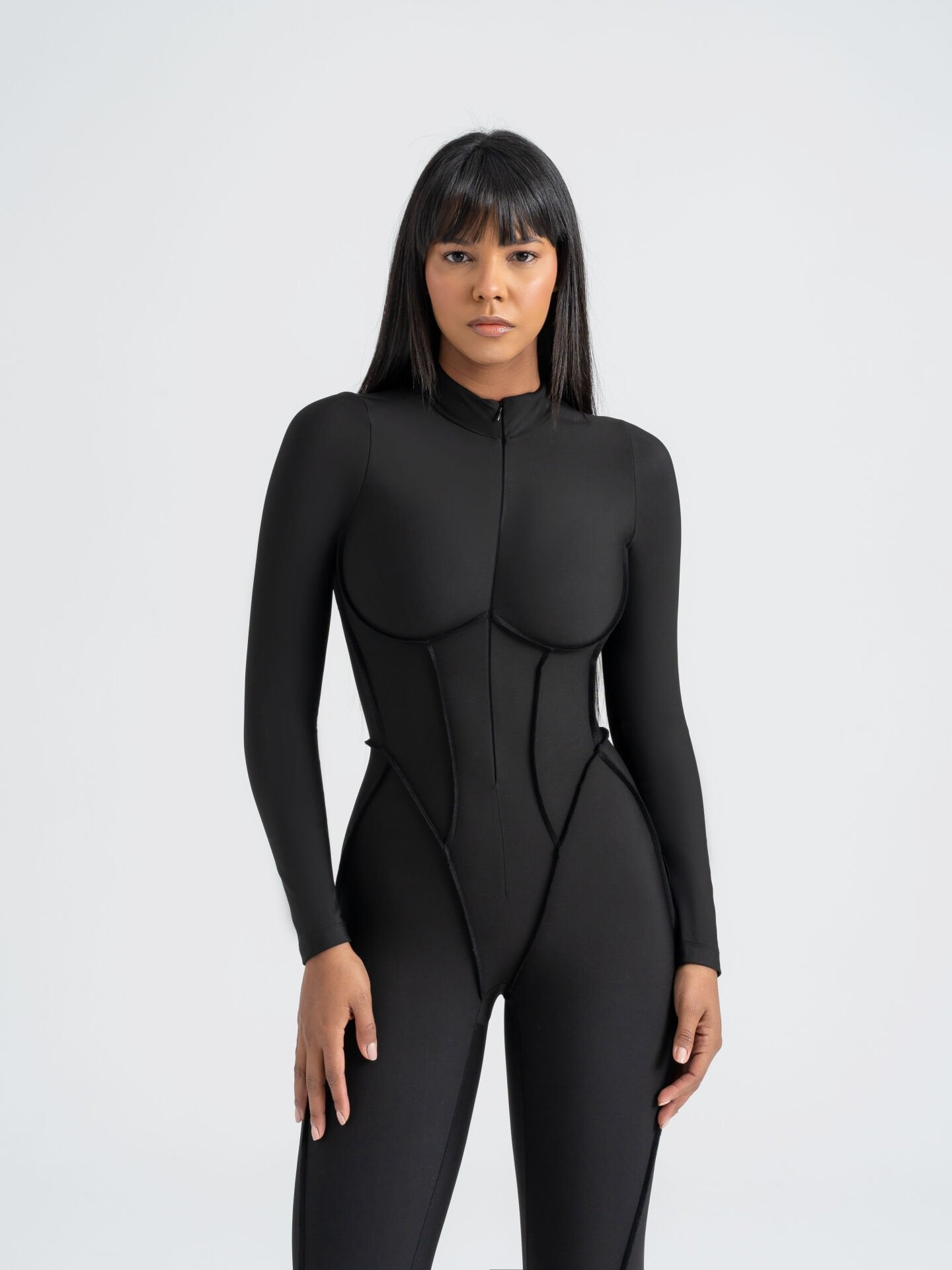 Sculpt Line Uzun Kollu Tulum Siyah Renk 2355