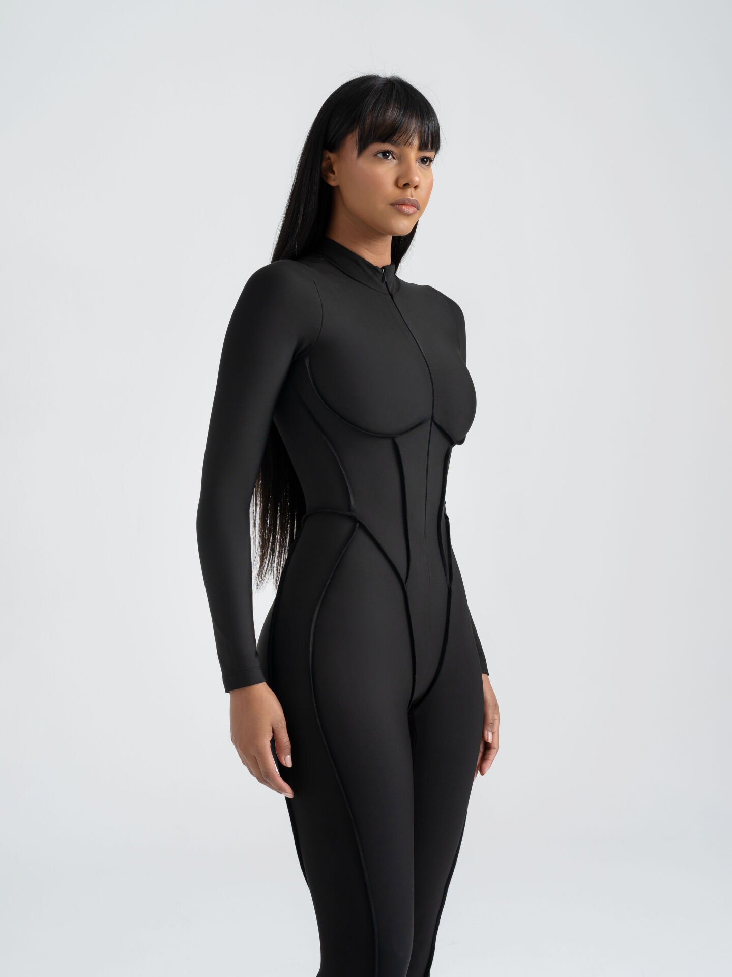 Sculpt Line Uzun Kollu Tulum Siyah Renk 2355