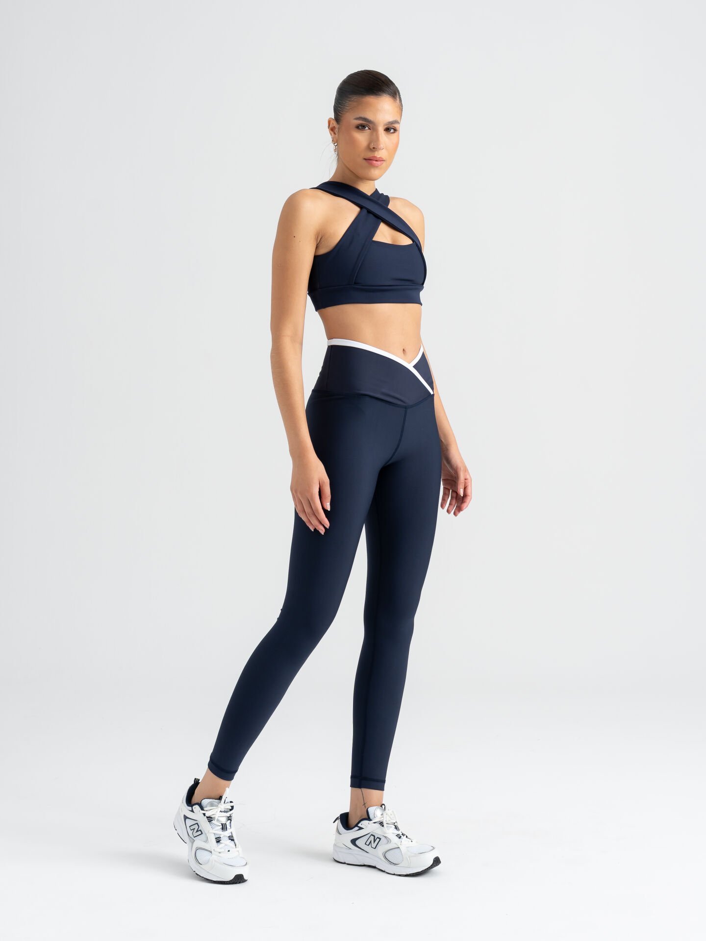 Ve Bel Kontrast Spor Tayt Lacivert Renk 552