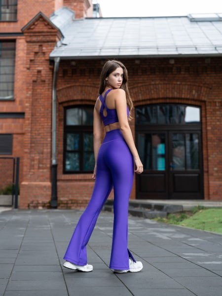 Yırtmaçlı İspanyol Paça Tayt  Mor Renk 1258