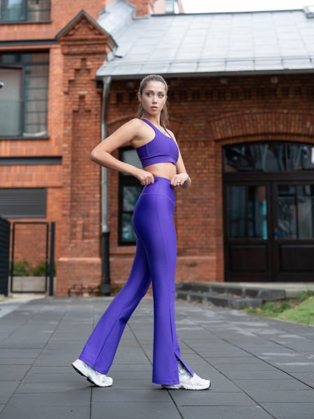 Yırtmaçlı İspanyol Paça Tayt  Mor Renk 1258