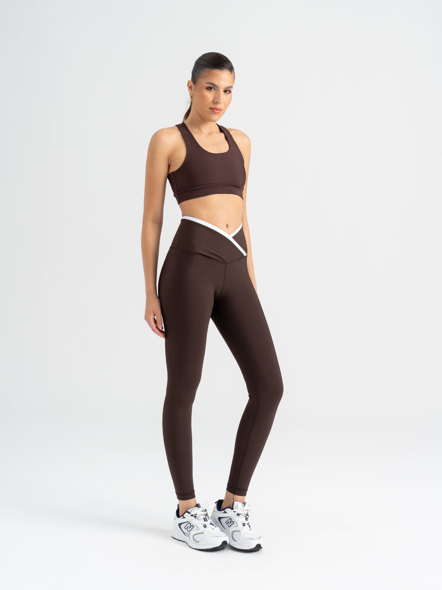 Ve Bel Kontrast Leggings Kahverengi 553
