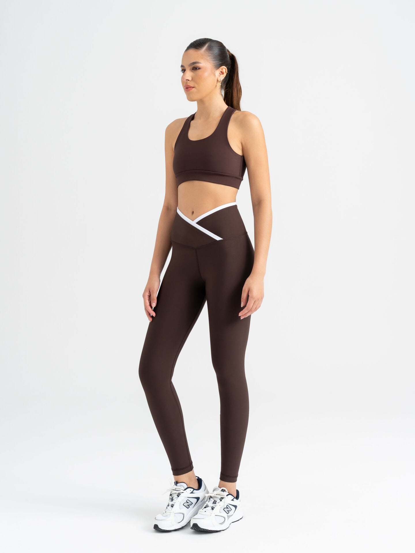 Ve Bel Kontrast Leggings Kahverengi 553