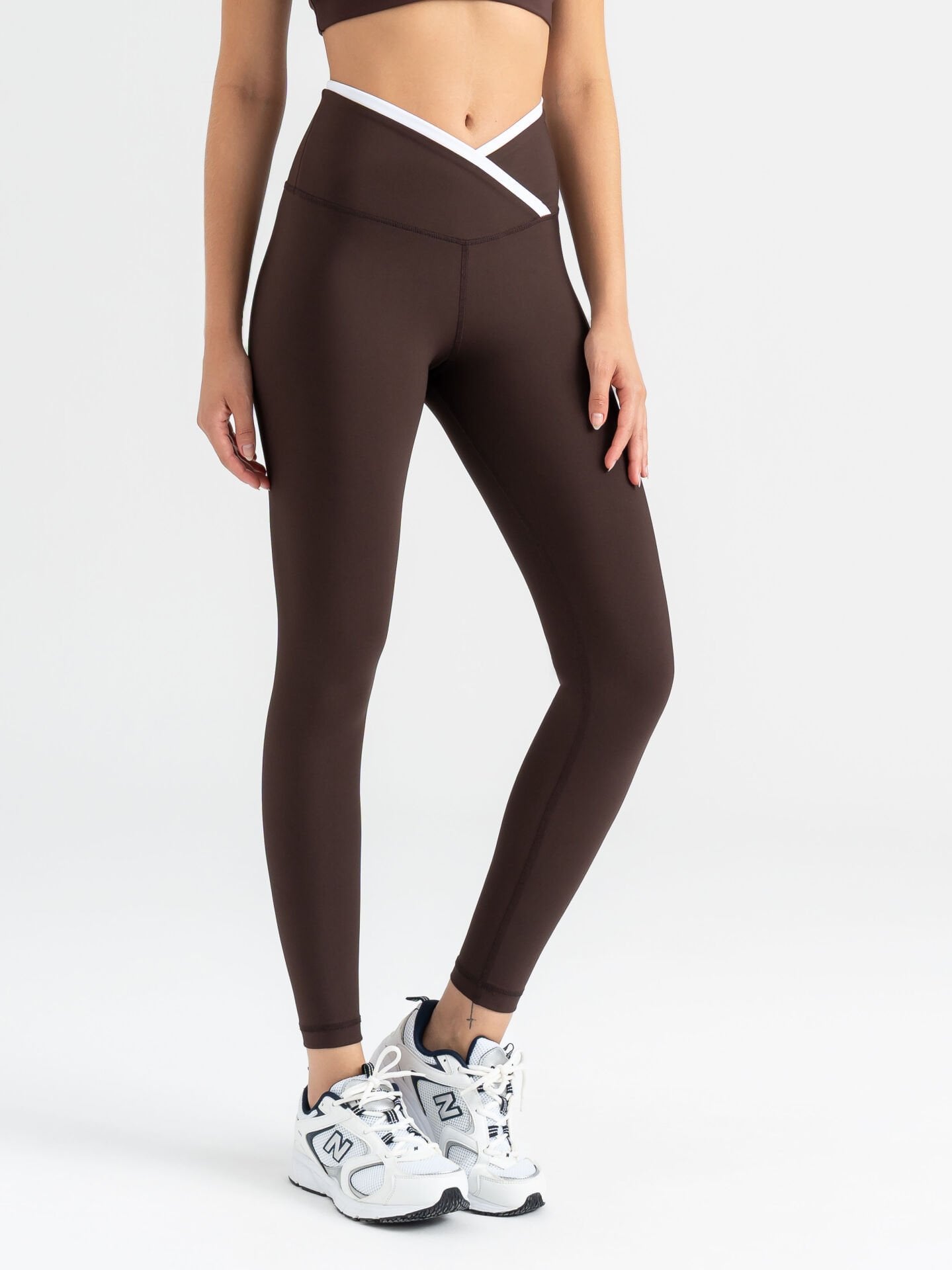 Ve Bel Kontrast Leggings Kahverengi 553