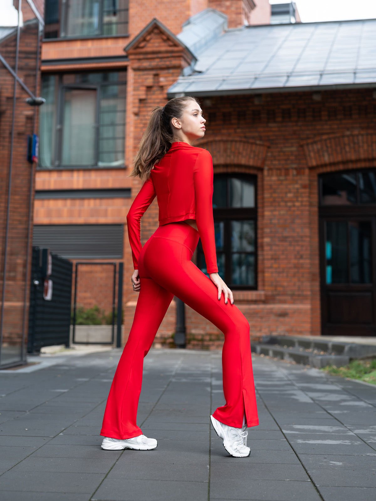 Yırtmaçlı İspanyol Paça Tayt Kırımızı Renk 1261