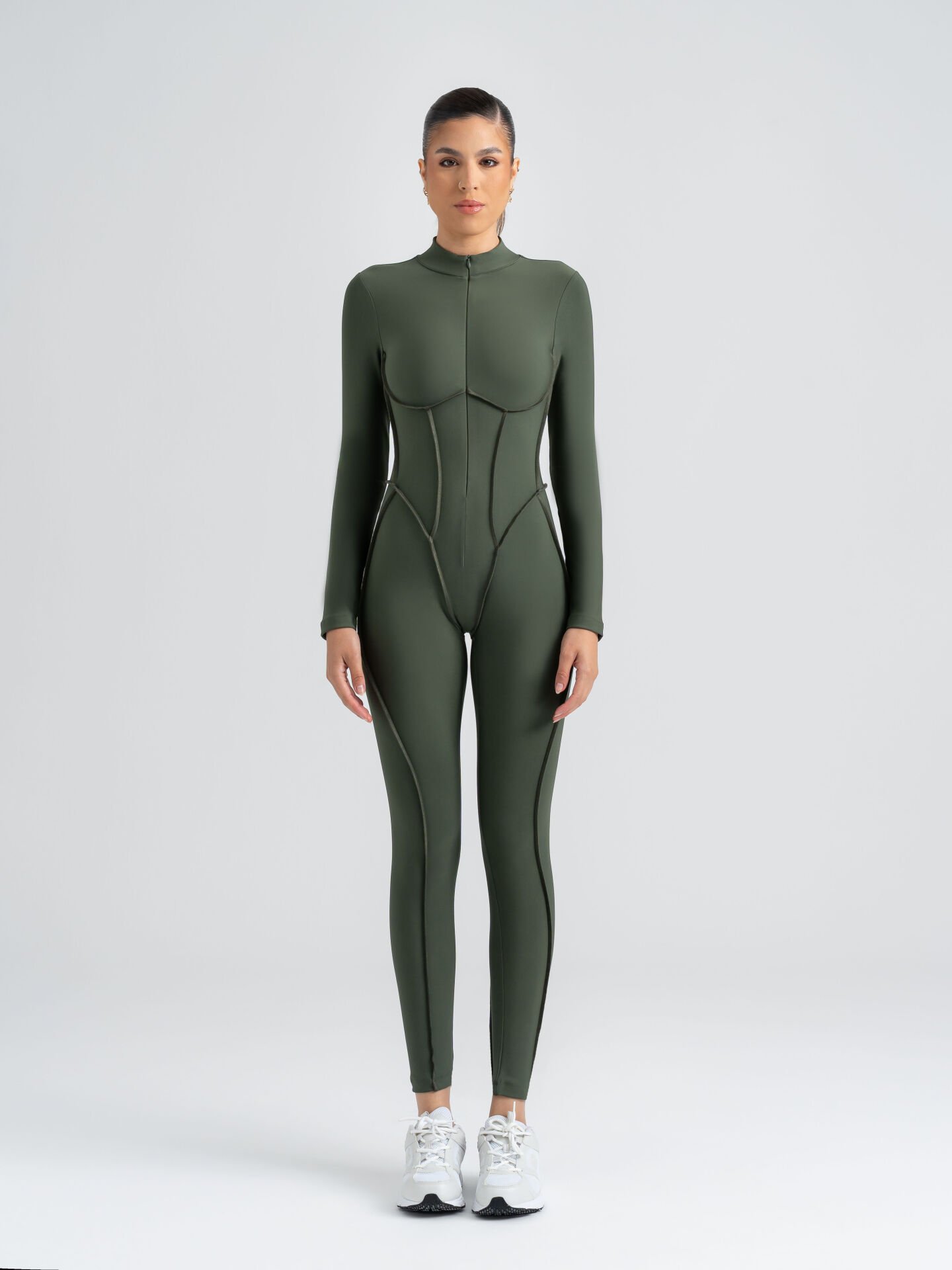 Sculpt Line Uzun Kollu Tulum Haki Renk 2356