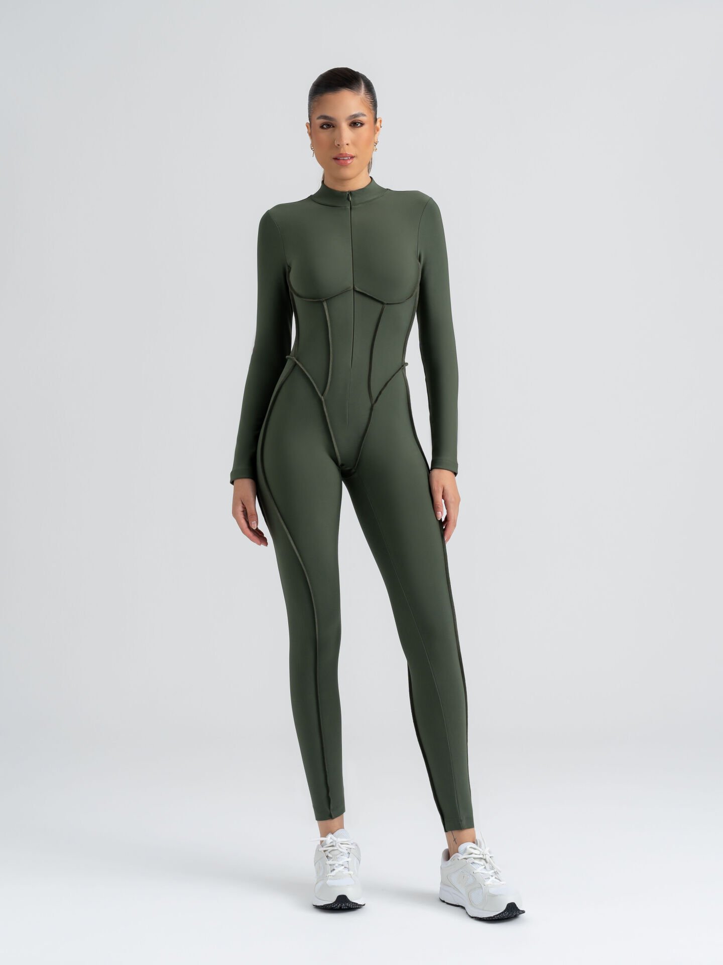 Sculpt Line Uzun Kollu Tulum Haki Renk 2356