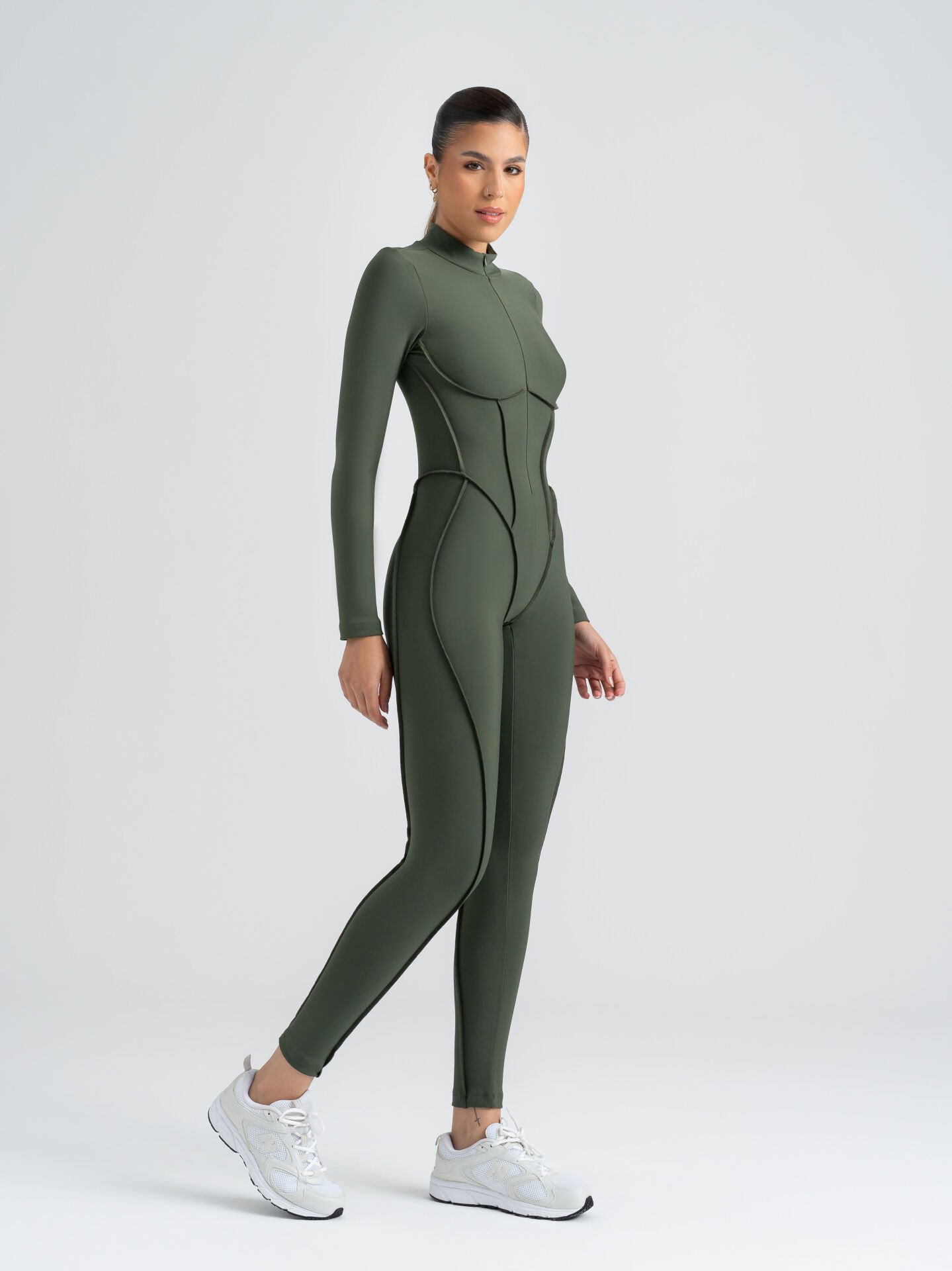 Sculpt Line Uzun Kollu Tulum Haki Renk 2356