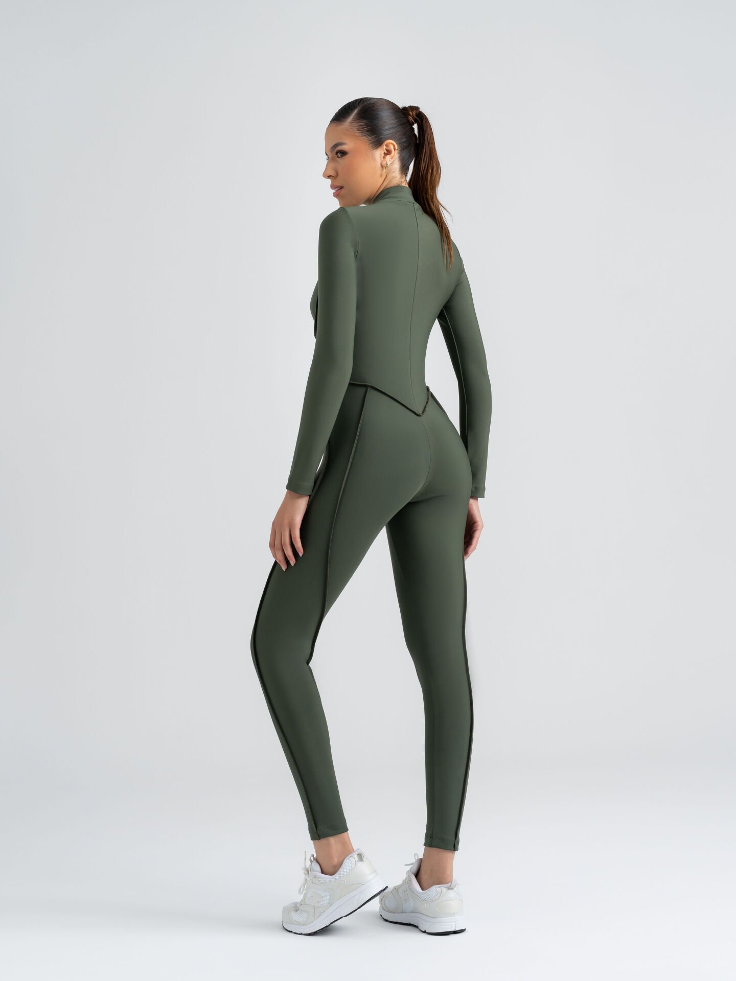 Sculpt Line Uzun Kollu Tulum Haki Renk 2356