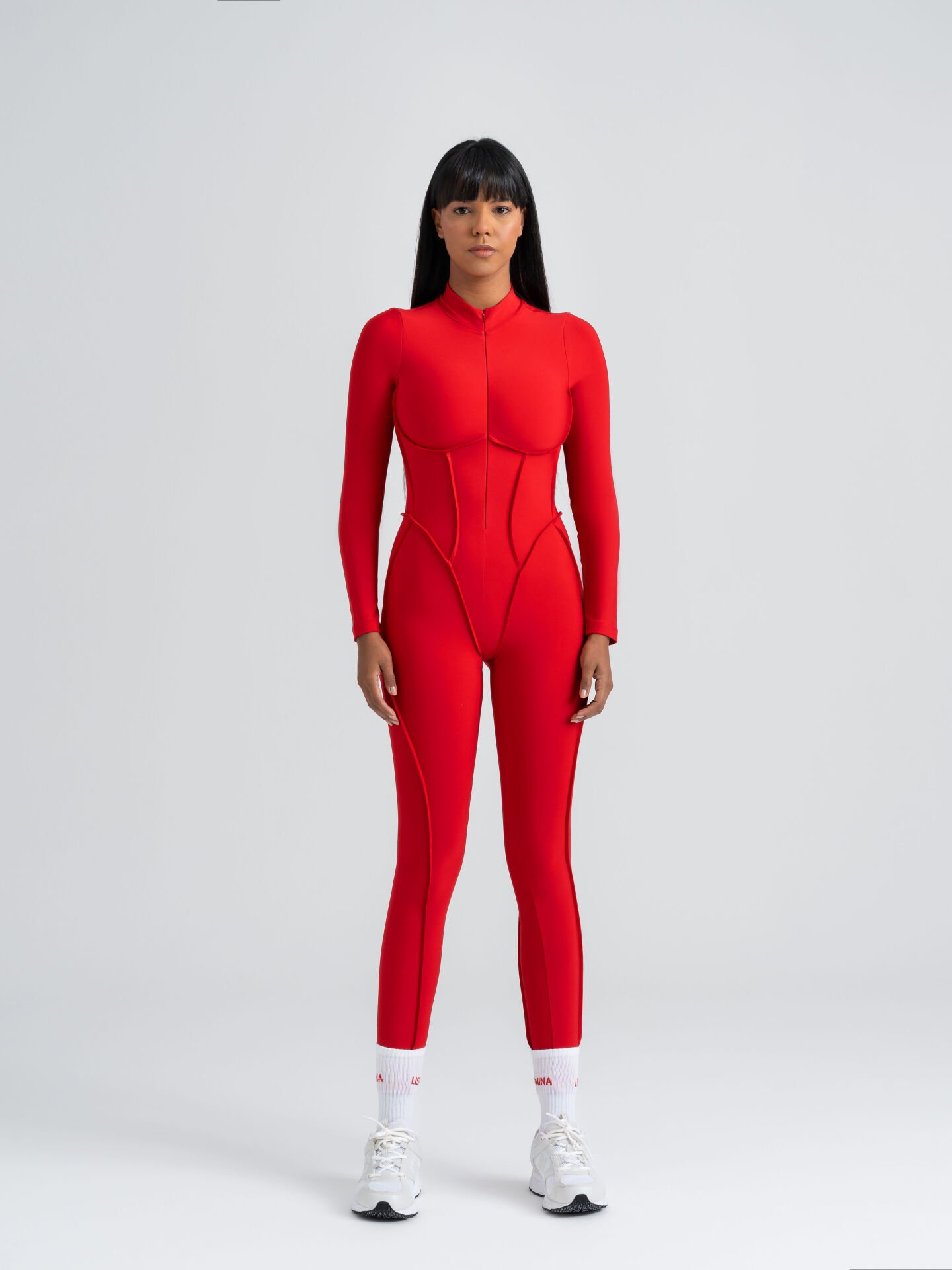 Sculpt Line Uzun Kollu Tulum Kırmızı Renk 2358